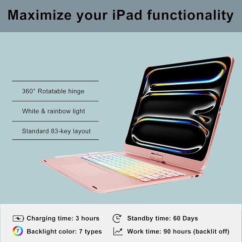 iPad Pro 13 Inch Case 2024 with Keyboard, Magic Keyboard for iPad Pro 13 Trackpad, Touch Keyboard Case for iPad 13 Pro M4, 360 Rotatable and 7 Color Backlit Tablet Pro 13'' Case with Keyboard, Black in Saudi Arabia