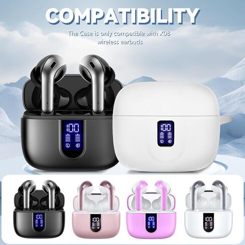 【with LED Display Window】 Case for TAGRY X08 Wireless Headphone, Earbuds Case Cover Compatible with TAGRY X08 Wireless Headphone, Silicone Protective Case with Keychain, with Cleaning Pen - Black in Saudi Arabia