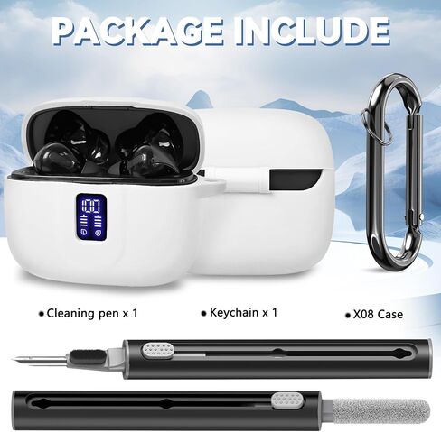 【with LED Display Window】 Case for TAGRY X08 Wireless Headphone, Earbuds Case Cover Compatible with TAGRY X08 Wireless Headphone, Silicone Protective Case with Keychain, with Cleaning Pen - Black in Saudi Arabia