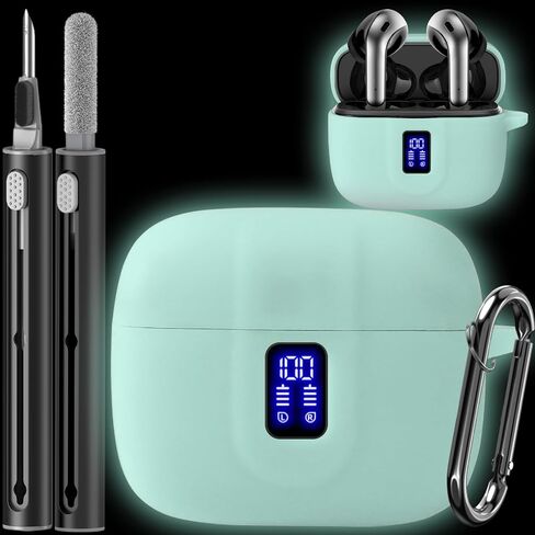 【with LED Display Window】 Case for TAGRY X08 Wireless Headphone, Earbuds Case Cover Compatible with TAGRY X08 Wireless Headphone, Silicone Protective Case with Keychain, with Cleaning Pen - Black in Saudi Arabia