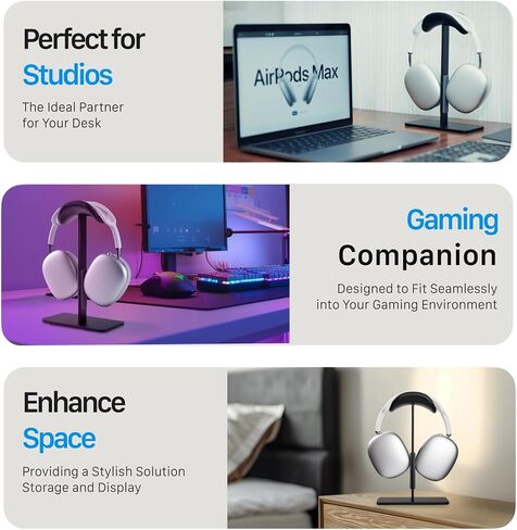 AirPods max Stand with Sleep Mode, Headphone Stand for Desk, Aluminum, Anti-Slip Base, ABS Protection, Anti-Scratch Touch Surface (Black) in Saudi Arabia