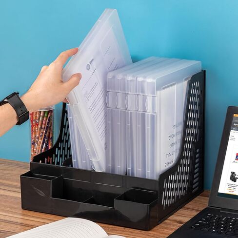 8 قطع حافظة مشروع محمولة لملف A4 شفاف، صندوق ملفات تخزين ورق قصاصات بلاستيكي مقاس 12.6 × 9.5 بوصة، حافظة مستندات بلاستيكية للمكتب مقاس A4 حاوية تخزين ورقية حامل ملفات حامي للصور in Kuwait