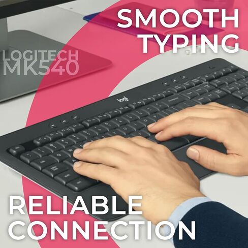 مجموعة لوحة مفاتيح وماوس لاسلكية متقدمة من Logitech MK540 لأجهزة الكمبيوتر المحمول والكمبيوتر الشخصي، متوافقة مع أنظمة Windows وMac، عمر بطارية 3 سنوات، مستقبل بلوتوث موحد USB، ألياف دقيقة GTW - Teclado Inalámbrico in Kuwait