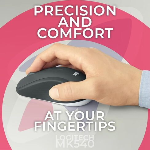 مجموعة لوحة مفاتيح وماوس لاسلكية متقدمة من Logitech MK540 لأجهزة الكمبيوتر المحمول والكمبيوتر الشخصي، متوافقة مع أنظمة Windows وMac، عمر بطارية 3 سنوات، مستقبل بلوتوث موحد USB، ألياف دقيقة GTW - Teclado Inalámbrico in Kuwait