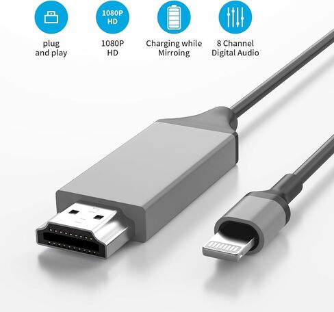 [Apple MFi Certified] Lightning to HDMI Adapter for iPhone,1080P Sync Screen Lightning Digital AV Adapter HDTV Cord Compatible with iPhone/iPad to TV Projector Monitor No Need Power Supply-6.6ft/Black in Saudi Arabia