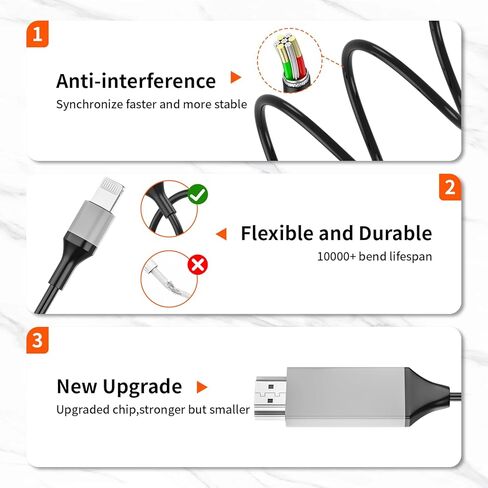 [Apple MFi Certified] Lightning to HDMI Adapter for iPhone,1080P Sync Screen Lightning Digital AV Adapter HDTV Cord Compatible with iPhone/iPad to TV Projector Monitor No Need Power Supply-6.6ft/Black in Saudi Arabia