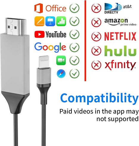 [Apple MFi Certified] Lightning to HDMI Adapter for iPhone,1080P Sync Screen Lightning Digital AV Adapter HDTV Cord Compatible with iPhone/iPad to TV Projector Monitor No Need Power Supply-6.6ft/Black in Saudi Arabia