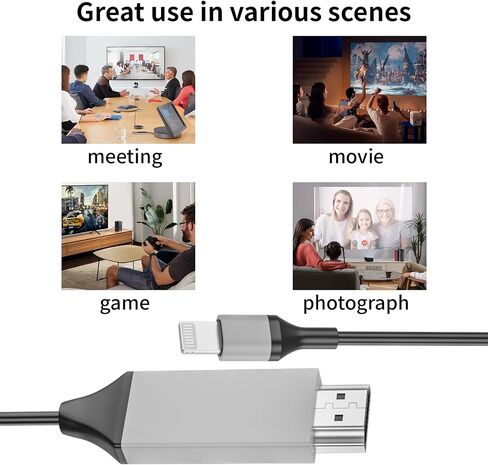 [Apple MFi Certified] Lightning to HDMI Adapter for iPhone,1080P Sync Screen Lightning Digital AV Adapter HDTV Cord Compatible with iPhone/iPad to TV Projector Monitor No Need Power Supply-6.6ft/Black in Saudi Arabia