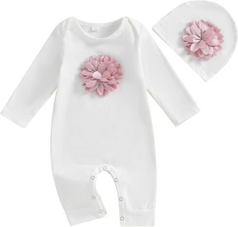 Newborn Baby Girl Summer Clothes Long Sleeve 3D Flower Romper Jumpsuit Hat Infant Coming Home Outfit in Saudi Arabia
