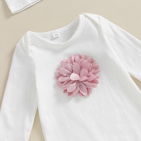 Newborn Baby Girl Summer Clothes Long Sleeve 3D Flower Romper Jumpsuit Hat Infant Coming Home Outfit in Saudi Arabia