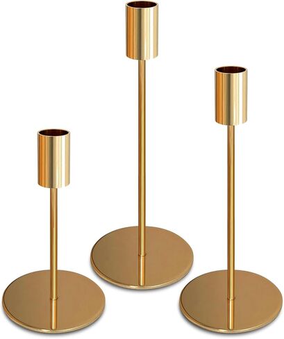 Gold Candlestick Holders for Taper Candles Set of 3, Metal Tapered Candle Holders, Tall Candle Sticks Holder Decor for Wedding, Dinning, Party, Anniversary, Fits 3/4 Inch Thick Candle in Saudi Arabia