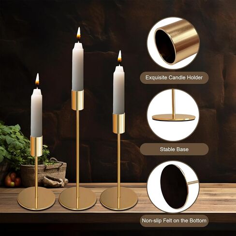 Gold Candlestick Holders for Taper Candles Set of 3, Metal Tapered Candle Holders, Tall Candle Sticks Holder Decor for Wedding, Dinning, Party, Anniversary, Fits 3/4 Inch Thick Candle in Saudi Arabia