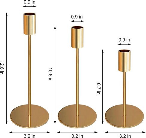 Gold Candlestick Holders for Taper Candles Set of 3, Metal Tapered Candle Holders, Tall Candle Sticks Holder Decor for Wedding, Dinning, Party, Anniversary, Fits 3/4 Inch Thick Candle in Saudi Arabia