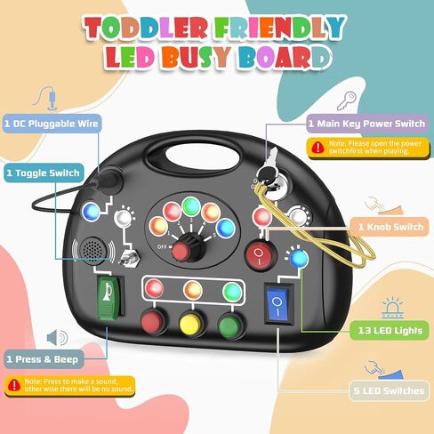 Montessori Busy Board, Busy Board with LED Light for Toddlers 1-3 Year Old, Baby Sensory Board Toddler Travel Toys for Kids Preschool Learning Activities Boys & Girls Birthday (Pink) in Saudi Arabia