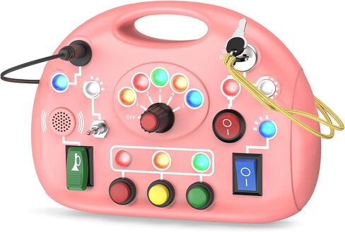 Montessori Busy Board, Busy Board with LED Light for Toddlers 1-3 Year Old, Baby Sensory Board Toddler Travel Toys for Kids Preschool Learning Activities Boys & Girls Birthday (Pink) in Saudi Arabia