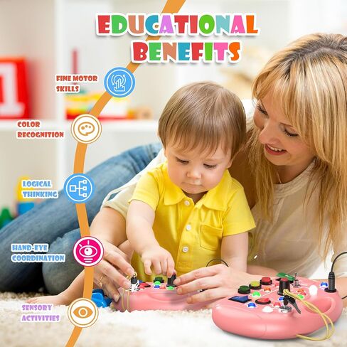 Montessori Busy Board, Busy Board with LED Light for Toddlers 1-3 Year Old, Baby Sensory Board Toddler Travel Toys for Kids Preschool Learning Activities Boys & Girls Birthday (Pink) in Saudi Arabia
