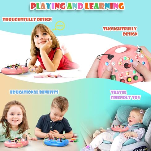 Montessori Busy Board, Busy Board with LED Light for Toddlers 1-3 Year Old, Baby Sensory Board Toddler Travel Toys for Kids Preschool Learning Activities Boys & Girls Birthday (Pink) in Saudi Arabia
