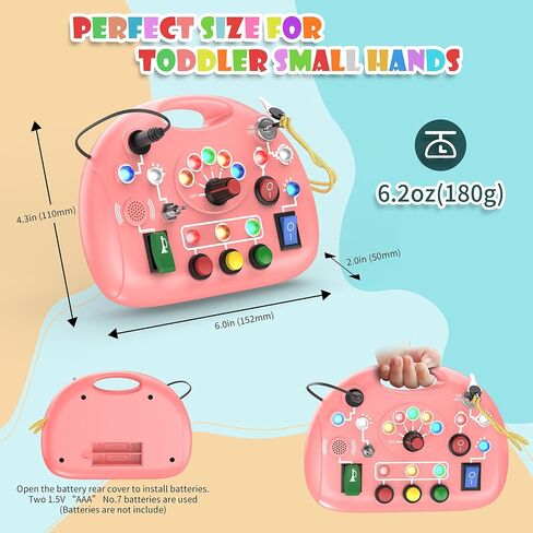 Montessori Busy Board, Busy Board with LED Light for Toddlers 1-3 Year Old, Baby Sensory Board Toddler Travel Toys for Kids Preschool Learning Activities Boys & Girls Birthday (Pink) in Saudi Arabia