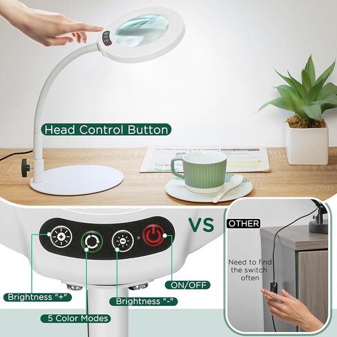 عدسة مكبرة 10X مع ضوء وحامل، 5 أوضاع ألوان، مصباح مكتبي مكبر مرن قابل للتعتيم بدون خطوات، عدسة مكبرة بإضاءة LED بدون استخدام اليدين للعمل عن قرب وهواية القراءة والرسم in Kuwait