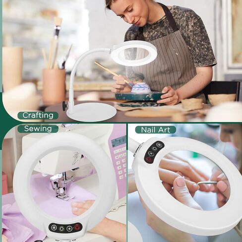 عدسة مكبرة 10X مع ضوء وحامل، 5 أوضاع ألوان، مصباح مكتبي مكبر مرن قابل للتعتيم بدون خطوات، عدسة مكبرة بإضاءة LED بدون استخدام اليدين للعمل عن قرب وهواية القراءة والرسم in Kuwait