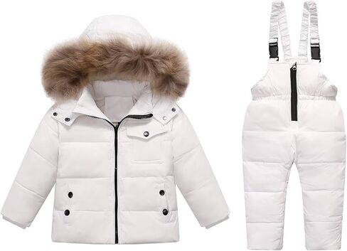 Baby Snowsuit Toddler Winter Hooded Artificial Fur Down Boys Girls Jacket Coat and Ski Bib Pants Warm Fashion Outwear in Saudi Arabia