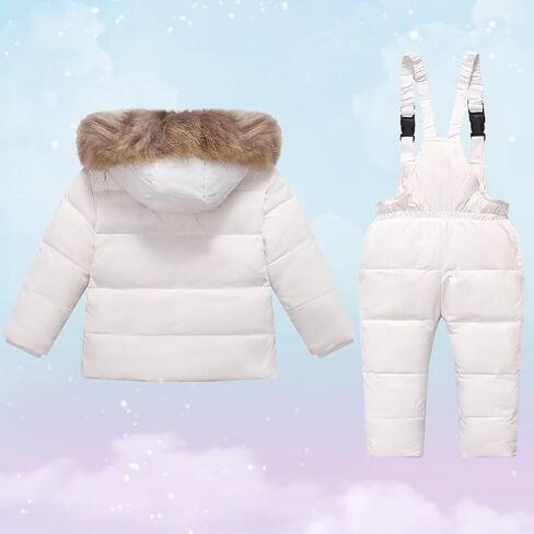 Baby Snowsuit Toddler Winter Hooded Artificial Fur Down Boys Girls Jacket Coat and Ski Bib Pants Warm Fashion Outwear in Saudi Arabia