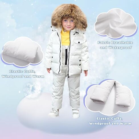 Baby Snowsuit Toddler Winter Hooded Artificial Fur Down Boys Girls Jacket Coat and Ski Bib Pants Warm Fashion Outwear in Saudi Arabia