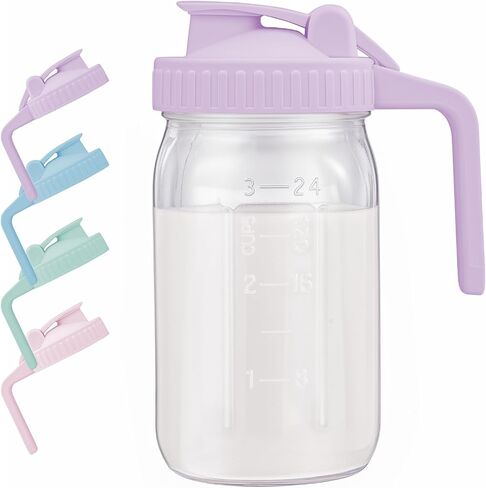 Breast Milk Pitcher with Leak Proof Flip Cap & Pour Spout, 32 oz Wide Mouth Mason Jars for Breast Milk Storage Container, Glass Picther with Lid for Cold Brew Coffee, Sun Tea, Juices, Pink in Saudi Arabia