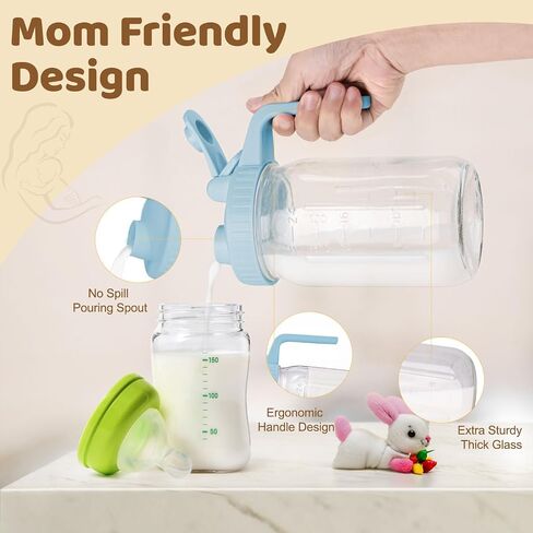 Breast Milk Pitcher with Leak Proof Flip Cap & Pour Spout, 32 oz Wide Mouth Mason Jars for Breast Milk Storage Container, Glass Picther with Lid for Cold Brew Coffee, Sun Tea, Juices, Pink in Saudi Arabia