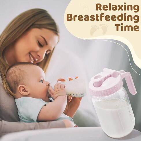 Breast Milk Pitcher with Leak Proof Flip Cap & Pour Spout, 32 oz Wide Mouth Mason Jars for Breast Milk Storage Container, Glass Picther with Lid for Cold Brew Coffee, Sun Tea, Juices, Pink in Saudi Arabia