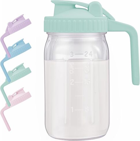 Breast Milk Pitcher with Leak Proof Flip Cap & Pour Spout, 32 oz Wide Mouth Mason Jars for Breast Milk Storage Container, Glass Picther with Lid for Cold Brew Coffee, Sun Tea, Juices, Pink in Saudi Arabia