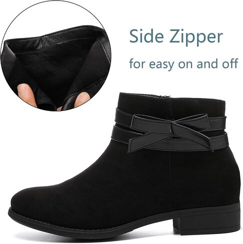 Luoika Women's Wide Width Ankle Boots - Black Brown Short Boots Block Low Heel Side Zipper Booties. in Saudi Arabia