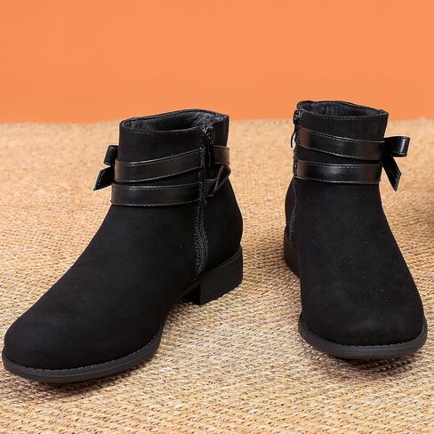 Luoika Women's Wide Width Ankle Boots - Black Brown Short Boots Block Low Heel Side Zipper Booties. in Saudi Arabia
