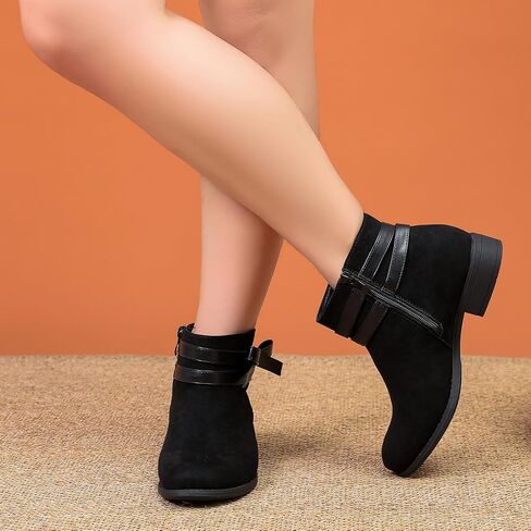 Luoika Women's Wide Width Ankle Boots - Black Brown Short Boots Block Low Heel Side Zipper Booties. in Saudi Arabia