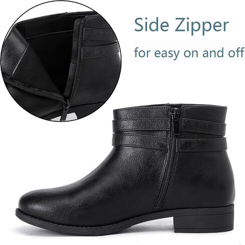 Luoika Women's Wide Width Ankle Boots - Black Brown Short Boots Block Low Heel Side Zipper Booties. in Saudi Arabia