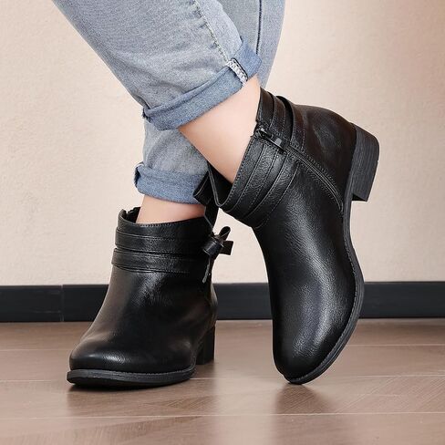 Luoika Women's Wide Width Ankle Boots - Black Brown Short Boots Block Low Heel Side Zipper Booties. in Saudi Arabia