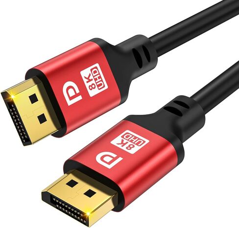 6FT DisplayPort 1.4 Cable 8K60Hz 4K144Hz, Up to 240Hz High Refresh, DP to DP 32.4Gbps HBR3 Braided Cable with Gold Plated Connectors, Red Aluminum Housing, for Gaming PC, High Refresh Monitor. in Saudi Arabia