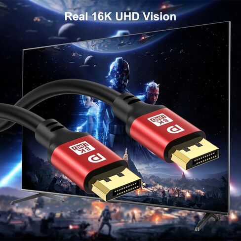 6FT DisplayPort 1.4 Cable 8K60Hz 4K144Hz, Up to 240Hz High Refresh, DP to DP 32.4Gbps HBR3 Braided Cable with Gold Plated Connectors, Red Aluminum Housing, for Gaming PC, High Refresh Monitor. in Saudi Arabia