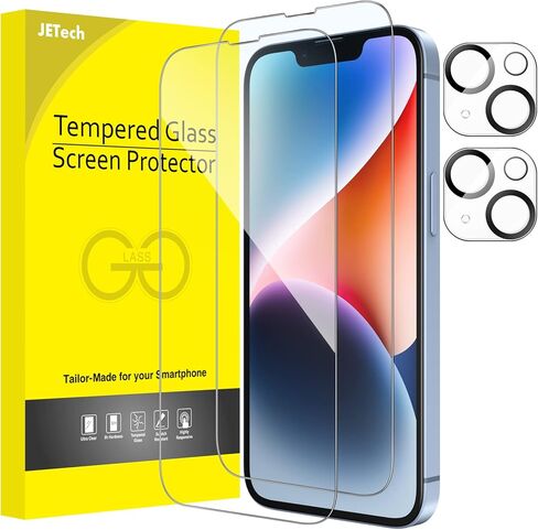 JETech Full Coverage Screen Protector for iPhone 14 6.1-Inch with Camera Lens Protector, Tempered Glass Film, HD Clear, 2-Pack Each in Kuwait