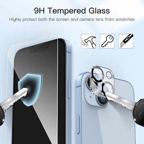 JETech Full Coverage Screen Protector for iPhone 14 6.1-Inch with Camera Lens Protector, Tempered Glass Film, HD Clear, 2-Pack Each in Kuwait