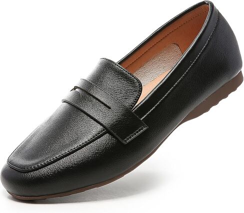 MASIKA Women's Fashionable Loafers, Cowhide Soft Soled Loafers, Square Toe Minimalist Work Shoes, Flat Shoes, and White Penny Loafers. in Saudi Arabia
