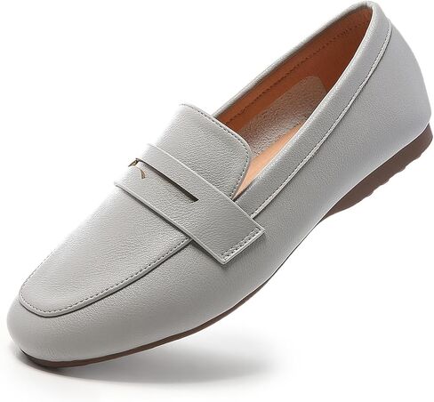 MASIKA Women's Fashionable Loafers, Cowhide Soft Soled Loafers, Square Toe Minimalist Work Shoes, Flat Shoes, and White Penny Loafers. in Saudi Arabia