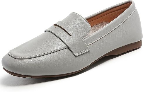 MASIKA Women's Fashionable Loafers, Cowhide Soft Soled Loafers, Square Toe Minimalist Work Shoes, Flat Shoes, and White Penny Loafers. in Saudi Arabia