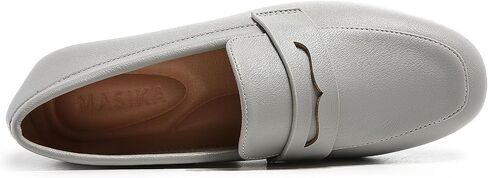 MASIKA Women's Fashionable Loafers, Cowhide Soft Soled Loafers, Square Toe Minimalist Work Shoes, Flat Shoes, and White Penny Loafers. in Saudi Arabia