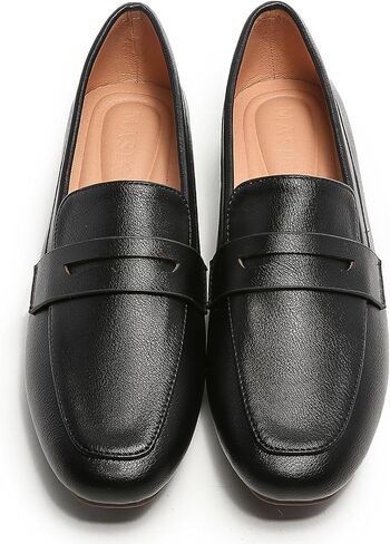 MASIKA Women's Fashionable Loafers, Cowhide Soft Soled Loafers, Square Toe Minimalist Work Shoes, Flat Shoes, and White Penny Loafers. in Saudi Arabia