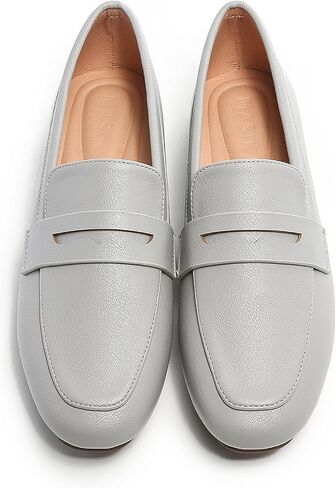 MASIKA Women's Fashionable Loafers, Cowhide Soft Soled Loafers, Square Toe Minimalist Work Shoes, Flat Shoes, and White Penny Loafers. in Saudi Arabia