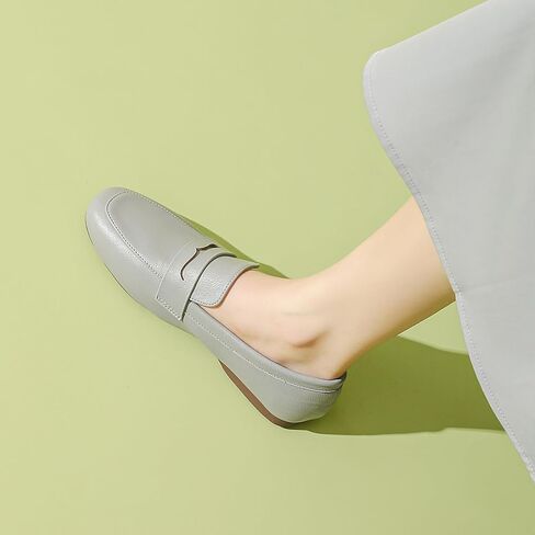 MASIKA Women's Fashionable Loafers, Cowhide Soft Soled Loafers, Square Toe Minimalist Work Shoes, Flat Shoes, and White Penny Loafers. in Saudi Arabia