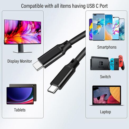 كابل USB-C 3.2 الجيل 2، كابل USB C 4K مزامنة بيانات 20 جيجابت في الثانية، سلك شحن سريع 100 واط PD 6.6 قدم لجهاز MacBook Pro، iPhone 15، iPad Air، Samsung Galaxy S24 Ultra S23 Plus S22 S21 Note 20، Google Pixel 9 8 7 in Saudi Arabia