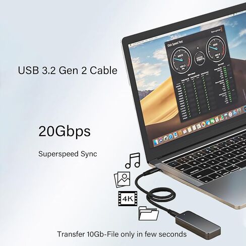 كابل USB-C 3.2 الجيل 2، كابل USB C 4K مزامنة بيانات 20 جيجابت في الثانية، سلك شحن سريع 100 واط PD 6.6 قدم لجهاز MacBook Pro، iPhone 15، iPad Air، Samsung Galaxy S24 Ultra S23 Plus S22 S21 Note 20، Google Pixel 9 8 7 in Saudi Arabia