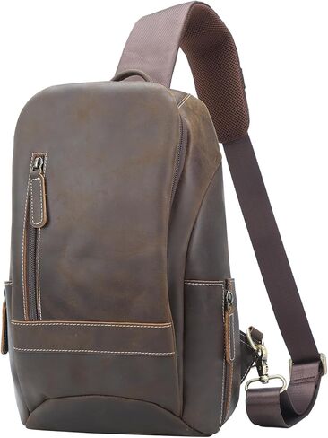 حقيبة كتف من الجلد الطبيعي من TIDING للرجال، حقيبة كتف كاجوال للمشي لمسافات طويلة على الصدر، تناسب جهاز iPad مقاس 11 بوصة in Kuwait